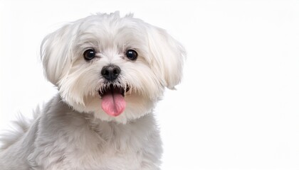 Obraz premium cute maltese dog sitting panting and looking at the camera isolated on white