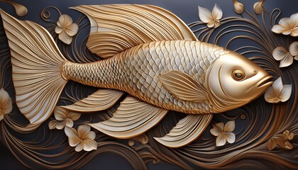 beautiful fish 3d relief wallpaper mural wallpaper wall art ai generated illustration