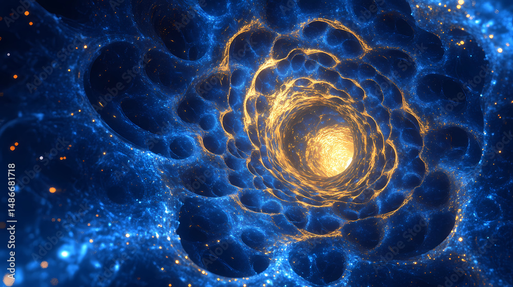 Wall mural abstract digital wave pattern of glowing particles in deep blue. [subterranean echo] | cavern hum | 