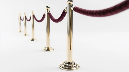 Prestigious design concept featuring chrome gold poles velvet ropes isolated for elegant event concepts