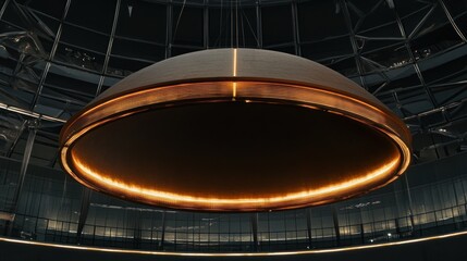 Obraz premium Modern round ceiling light fixture with warm golden illumination