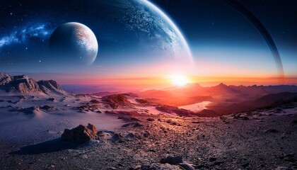 alien space planet sunrise