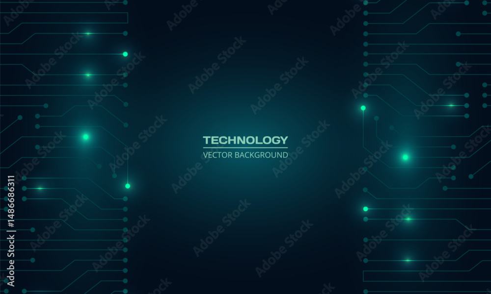 Aufkleber Futuristic technology dark green background with circuit line. Abstract technical digital network concept banner design. Vector illustration
