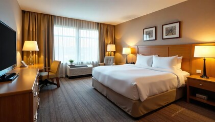 Luxurious motel suite boasting a king-size bed, plush seating area, and modern amenities Enjoy upscale comfort and convenience during your stay , style, comfortable, upscale accommodation