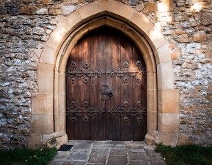 wooden door in medieval castle