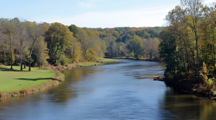 Scenic Autumn River Landscape with Colorful Trees