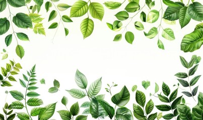 Obraz premium set fresh green leaf wallpaper template plain background abstract plant leaves Generate AI