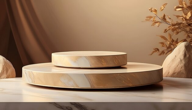 beige marble display platforms for products