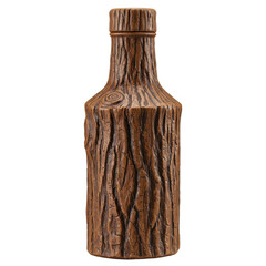 Brown bottle designed to look like the bark of a tree, a unique wooden surface texture