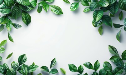 set fresh green leaf wallpaper template plain background abstract plant leaves Generate AI