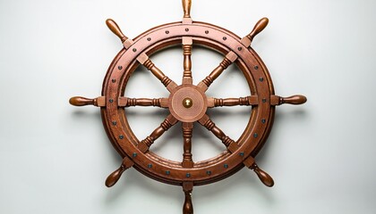 vintage wooden ship steering wheel isolated on white background ideal for maritime and nautical themed designs and projects