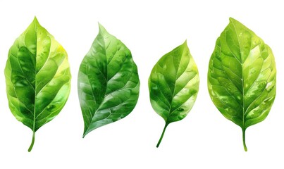 set fresh green leaf wallpaper template plain background abstract plant leaves Generate AI