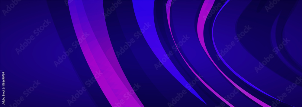 Poster Dark blue and pink modern wide abstract background with dynamic curve shapes. Vector illustration