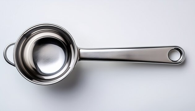 metallic measuring spoon on clean white background