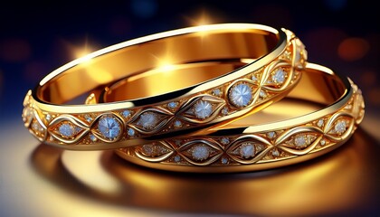 gold bangles with bright diamonds design