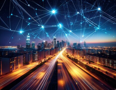 an artistic night cityscape with glowing stars and constellation lines evoking a sense of wonder and exploration in urban life