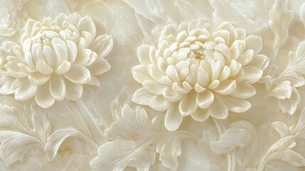 Ornate floral carvings in light cream tones.