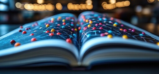 Colorful Pins on a Network Map in an Open Book