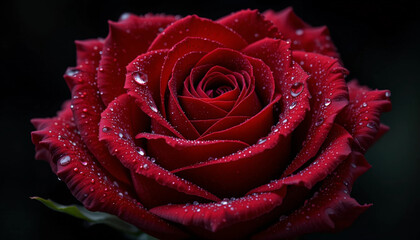 Velvet Red Rose with Dewdrops