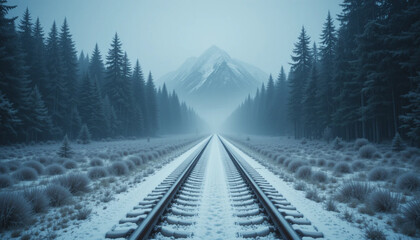 Snow-Covered Railway Tracks