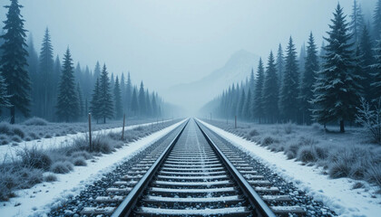Snow-Covered Railway Tracks