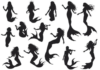 sea maid vector silhouettes
