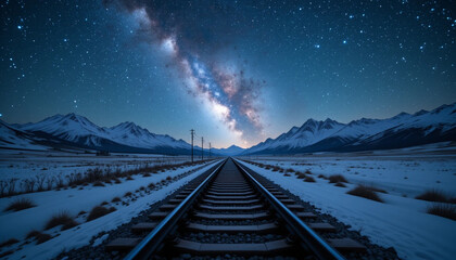 Milky Way Over Snowy Tracks