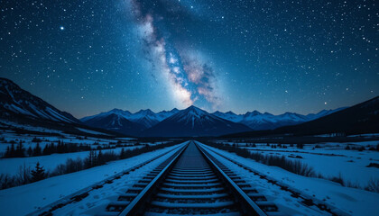 Milky Way Over Snowy Tracks