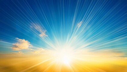 Obraz premium yellow blue sky rays background abstract sunlight scene with vibrant gradient colors perfect for summer themes bright sky art and dreamy atmosphere in digital illustrations
