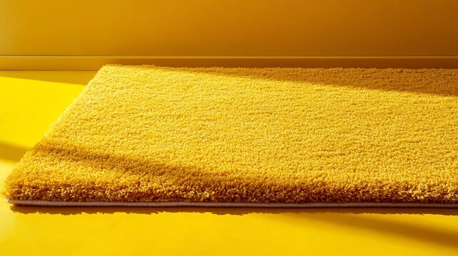 Soft plush rectangular carpet styled modern residential spaces on a vivid yellow background
