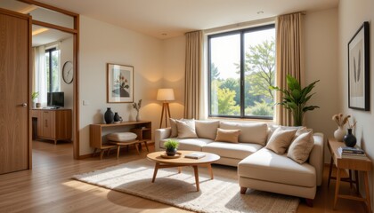 Bright and Cozy Modern Living Room with Natural Light and Elegant Decor