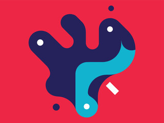 Abstract Blue Teal and Red Organic Shapes Composition