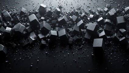 Abstract digital design of many dark cubes.