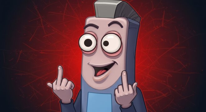 Humorous Cartoon Office Assistant Giving Obscene Gesture Illustration