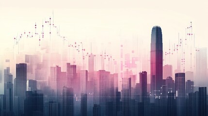 Obraz premium Abstract cityscape illustration with data visualization elements.