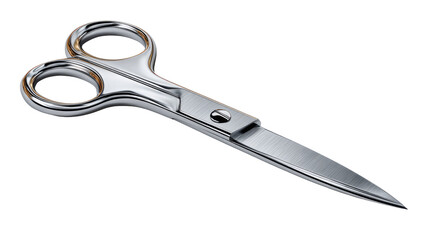 High-end metal scissors with glossy sheen and realistic detail on transparent background