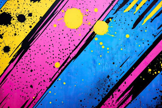 Vibrant, Diagonal Stripes with Ink Splatters