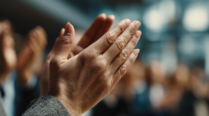 Hands of Audience Applauding in a Modern Conference Hall Setting