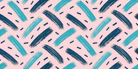 Abstract brushstroke pattern with blue and teal strokes on a pale pink background