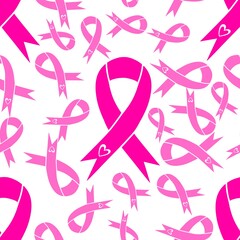 Obraz premium Breast cancer month seamless pink ribbon day mammogram pattern for medical accessories and medicine textiles