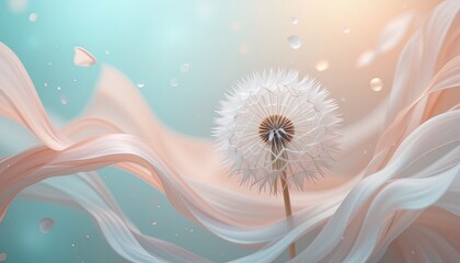 Delicate dandelion surrounded by flowing fabric.