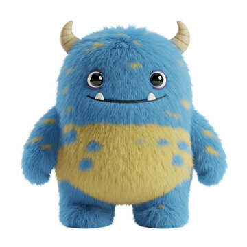 Cute blue plush monster isolated on transparent background