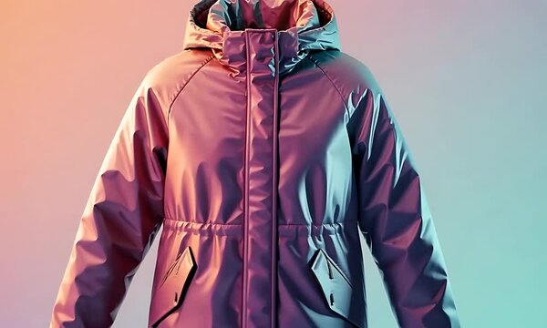 Stylish modern winter jacket displayed against a gradient background, highlighting its features and design