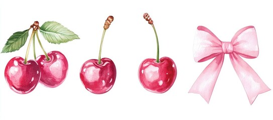 Watercolor Cherries and Bow (1)