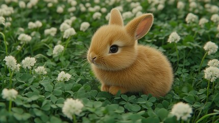 Fototapeta premium Adorable baby bunny amidst a field of clover