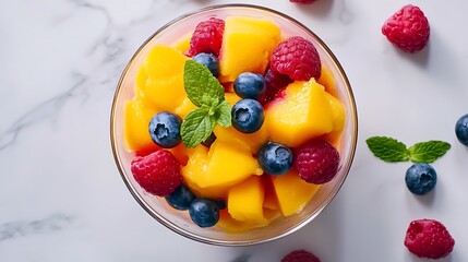 Fruit Salad with Mango, Blueberries, and Raspberries