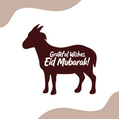 Minimalist Eid al-Adha greeting card featuring a goat silhouette and festive message, perfect for holiday-themed designs and social media posts