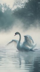 Obraz premium Swan in misty morning