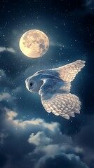 Snowy owl flight at night