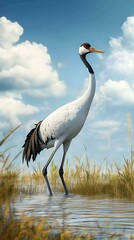 Crane in marsh at sunrise